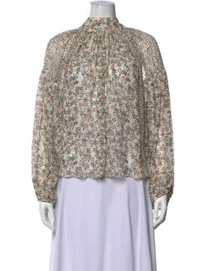 Pre-owned Ulla Johnson Silk Floral Print Blouse In Neutrals