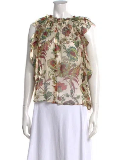 Pre-owned Ulla Johnson Silk Floral Print Blouse In Neutrals