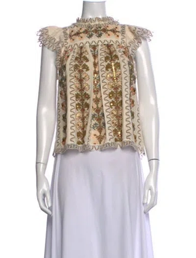 Pre-owned Ulla Johnson Silk Floral Print Blouse In Neutrals