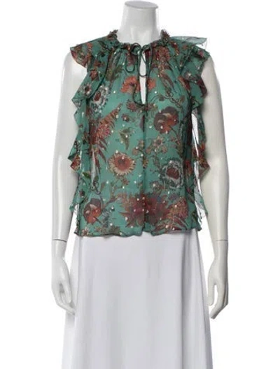 Pre-owned Ulla Johnson Silk Floral Print Blouse In Neutrals