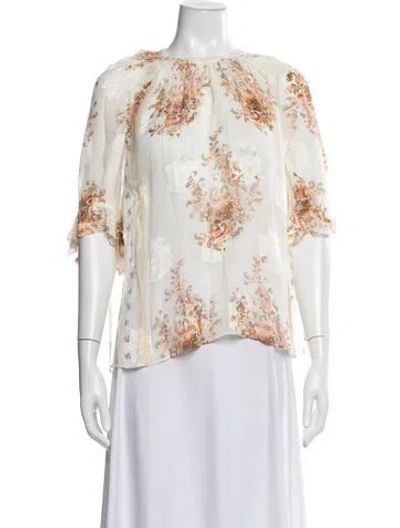 Pre-owned Ulla Johnson Silk Floral Print Blouse In Neutrals