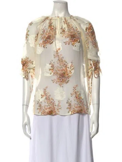 Pre-owned Ulla Johnson Silk Floral Print Blouse In Neutrals