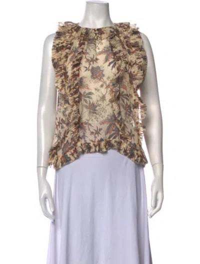 Pre-owned Ulla Johnson Silk Floral Print Blouse In Neutrals