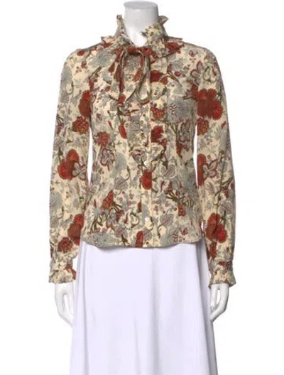 Pre-owned Ulla Johnson Silk Floral Print Blouse In Neutrals
