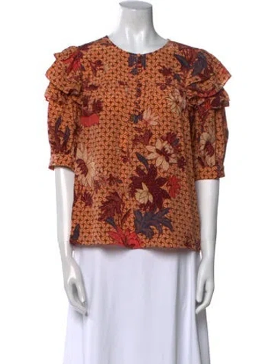 Pre-owned Ulla Johnson Silk Floral Print Blouse In Orange