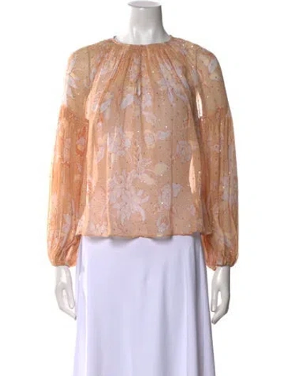 Pre-owned Ulla Johnson Silk Floral Print Blouse In Orange
