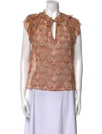 Pre-owned Ulla Johnson Silk Floral Print Blouse In Orange