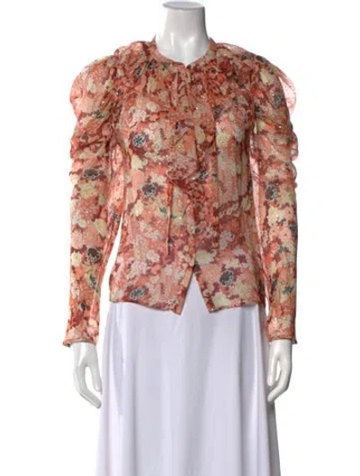 Pre-owned Ulla Johnson Silk Floral Print Blouse In Orange