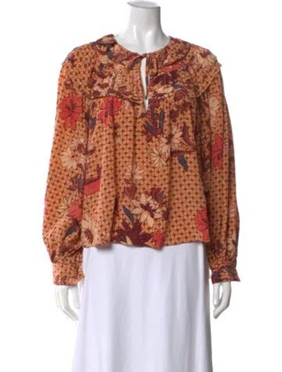Pre-owned Ulla Johnson Silk Floral Print Blouse In Orange
