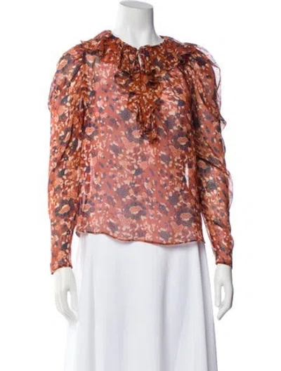 Pre-owned Ulla Johnson Silk Floral Print Blouse In Orange