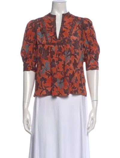 Pre-owned Ulla Johnson Silk Floral Print Blouse In Orange