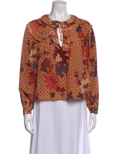Pre-owned Ulla Johnson Silk Floral Print Blouse In Orange