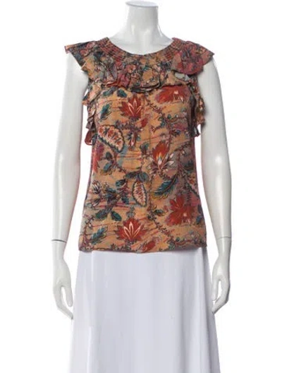 Pre-owned Ulla Johnson Silk Floral Print Blouse In Orange
