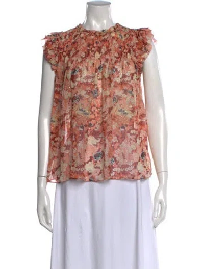 Pre-owned Ulla Johnson Silk Floral Print Blouse In Orange