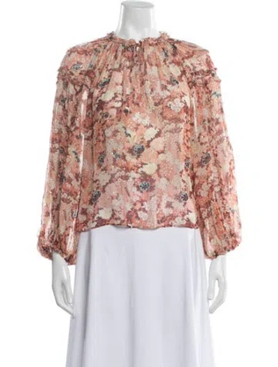 Pre-owned Ulla Johnson Silk Floral Print Blouse In Orange