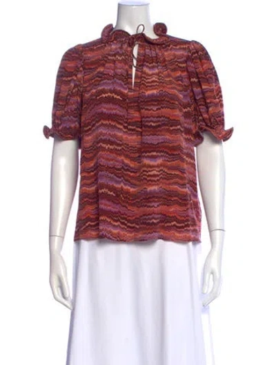 Pre-owned Ulla Johnson Silk Floral Print Blouse In Orange