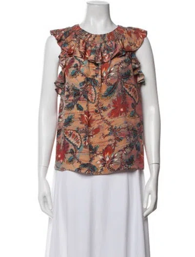 Pre-owned Ulla Johnson Silk Floral Print Blouse In Orange