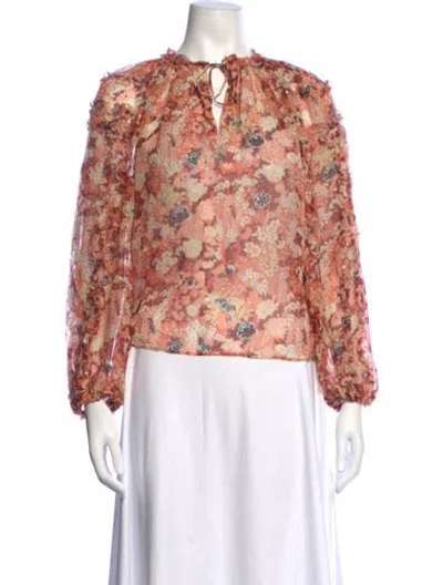 Pre-owned Ulla Johnson Silk Floral Print Blouse In Orange
