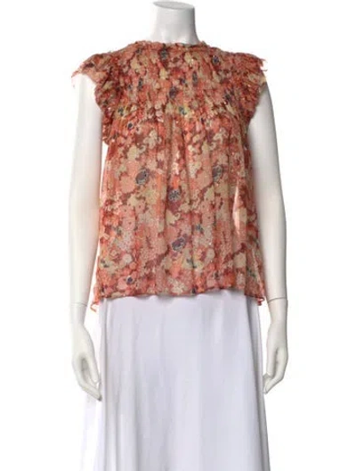 Pre-owned Ulla Johnson Silk Floral Print Blouse In Pink
