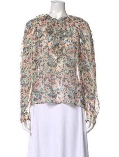 Pre-owned Ulla Johnson Silk Floral Print Blouse In Pink