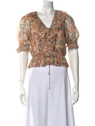 Pre-owned Ulla Johnson Silk Floral Print Blouse In Pink