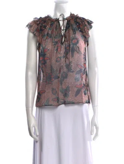 Pre-owned Ulla Johnson Silk Floral Print Blouse In Pink