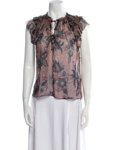 Pre-owned Ulla Johnson Silk Floral Print Blouse In Pink
