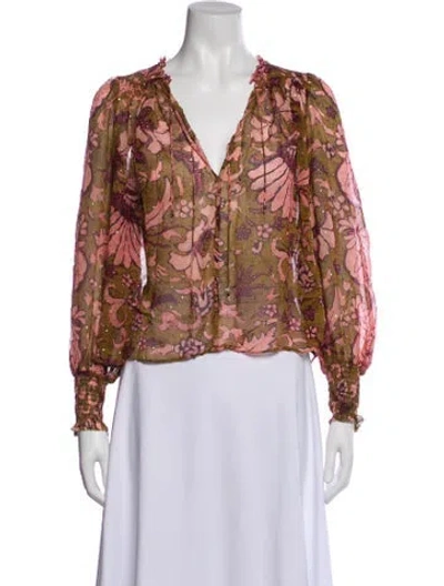 Pre-owned Ulla Johnson Silk Floral Print Blouse In Pink