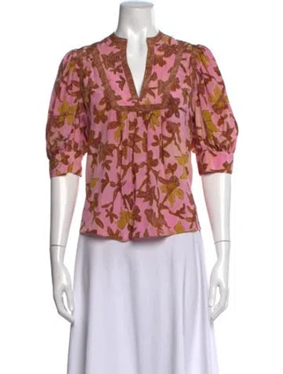 Pre-owned Ulla Johnson Silk Floral Print Blouse In Pink