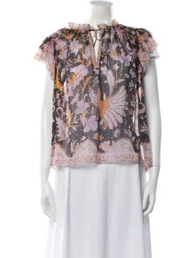Pre-owned Ulla Johnson Silk Floral Print Blouse In Purple