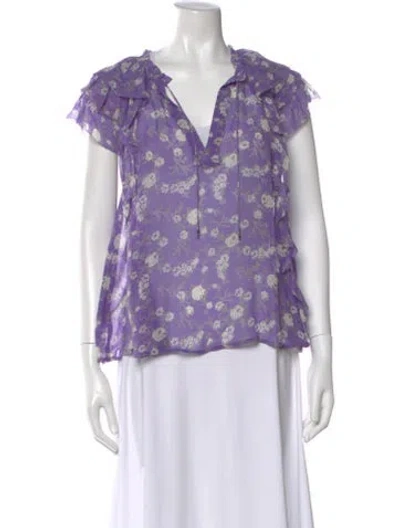 Pre-owned Ulla Johnson Silk Floral Print Blouse In Purple