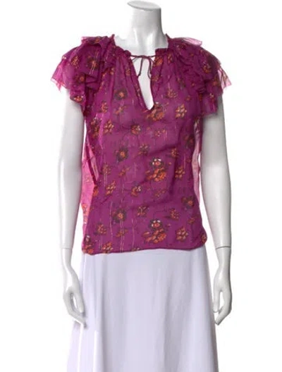 Pre-owned Ulla Johnson Silk Floral Print Blouse In Purple