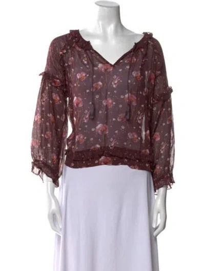 Pre-owned Ulla Johnson Silk Floral Print Blouse In Purple