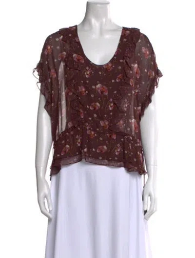Pre-owned Ulla Johnson Silk Floral Print Blouse In Purple