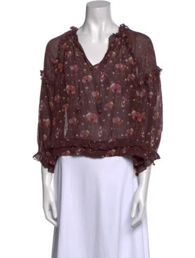 Pre-owned Ulla Johnson Silk Floral Print Blouse In Purple