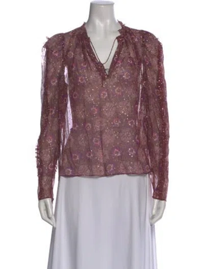 Pre-owned Ulla Johnson Silk Floral Print Blouse In Purple