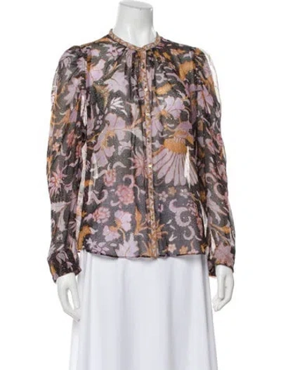 Pre-owned Ulla Johnson Silk Floral Print Blouse In Purple