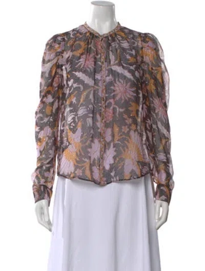 Pre-owned Ulla Johnson Silk Floral Print Blouse In Purple