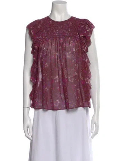 Pre-owned Ulla Johnson Silk Floral Print Blouse In Purple
