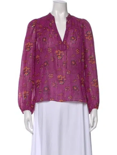 Pre-owned Ulla Johnson Silk Floral Print Blouse In Purple