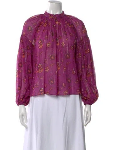 Pre-owned Ulla Johnson Silk Floral Print Blouse In Purple
