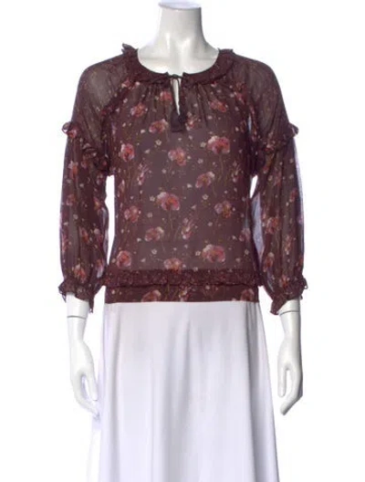 Pre-owned Ulla Johnson Silk Floral Print Blouse In Purple