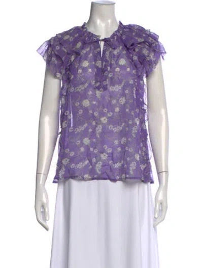 Pre-owned Ulla Johnson Silk Floral Print Blouse In Purple