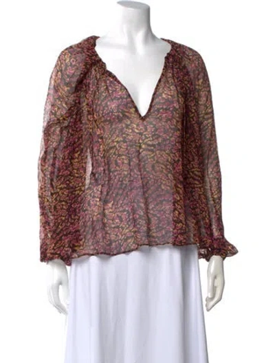 Pre-owned Ulla Johnson Silk Floral Print Blouse In Purple