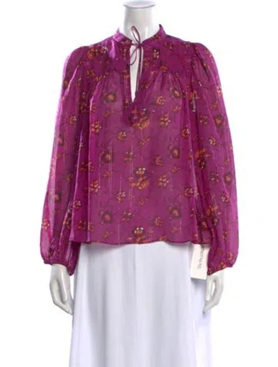 Pre-owned Ulla Johnson Silk Floral Print Blouse In Purple