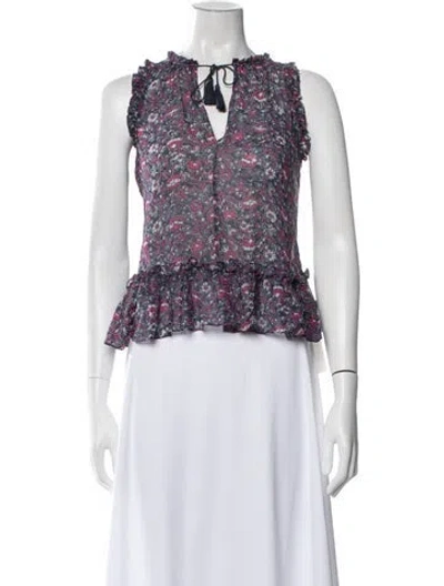 Pre-owned Ulla Johnson Silk Floral Print Blouse In Purple
