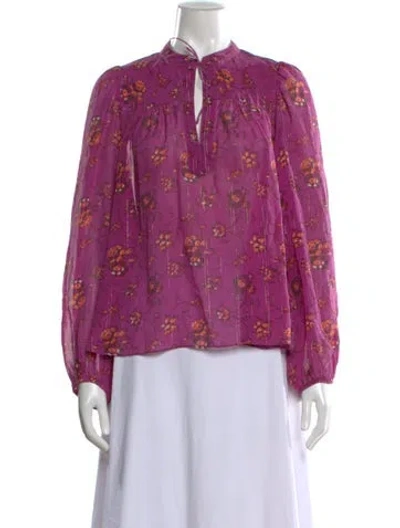 Pre-owned Ulla Johnson Silk Floral Print Blouse In Purple