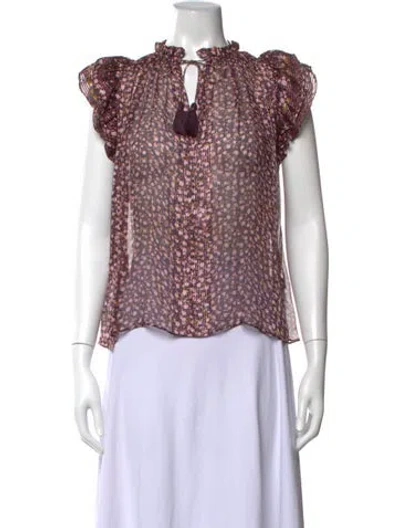 Pre-owned Ulla Johnson Silk Floral Print Blouse In Purple