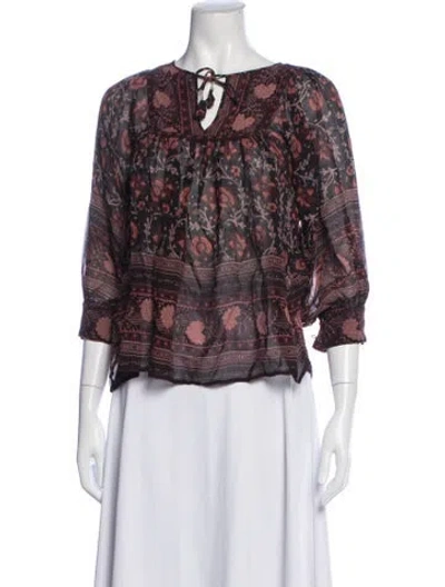 Pre-owned Ulla Johnson Silk Floral Print Blouse In Purple