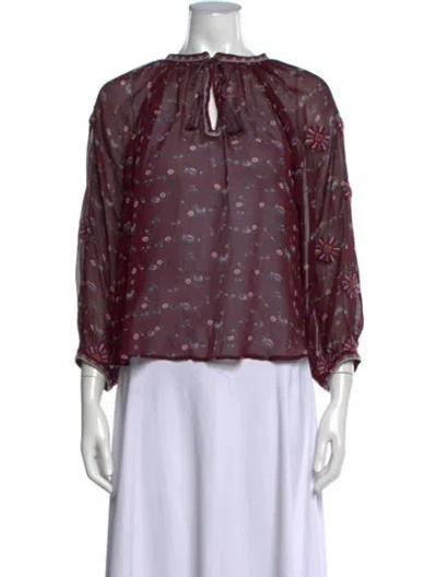 Pre-owned Ulla Johnson Silk Floral Print Blouse In Purple